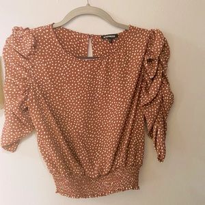 Polka Dot Shirred Frill Bottom Edge Blouse